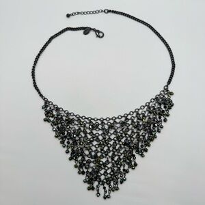 Express Black Chain Crystal Fringe Bib Statement Necklace